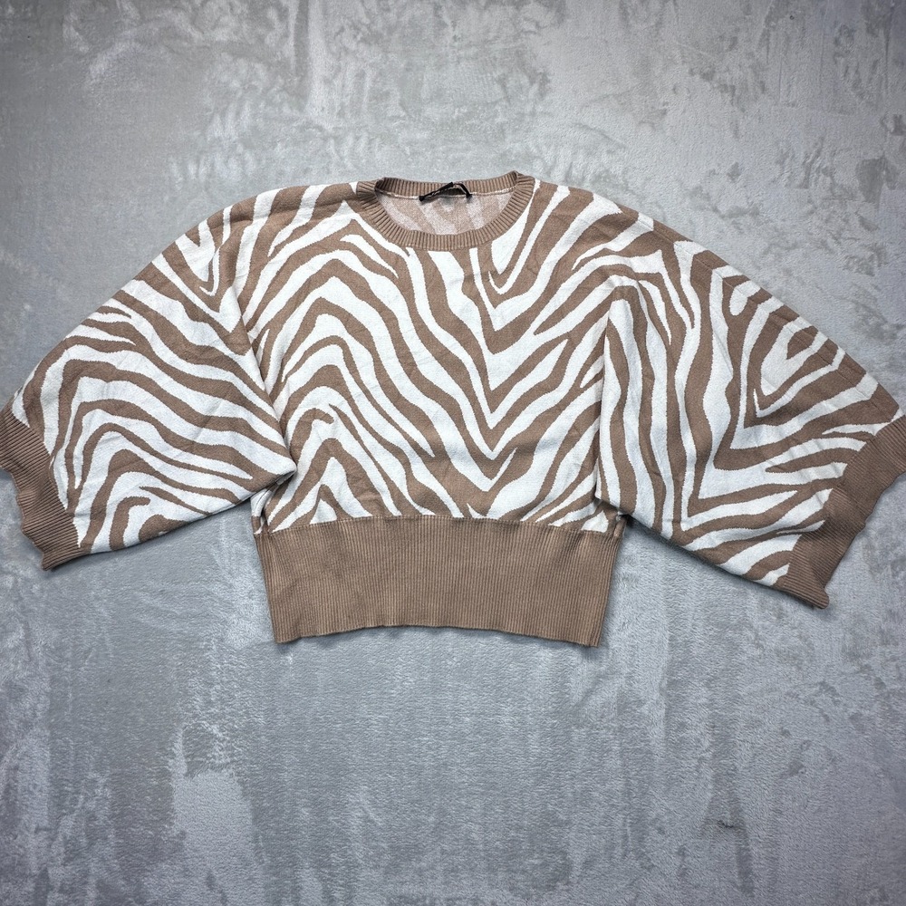 Marc New York Andrew Marc Womens Small Brown White Kimono Sleeve Cropped Sweater